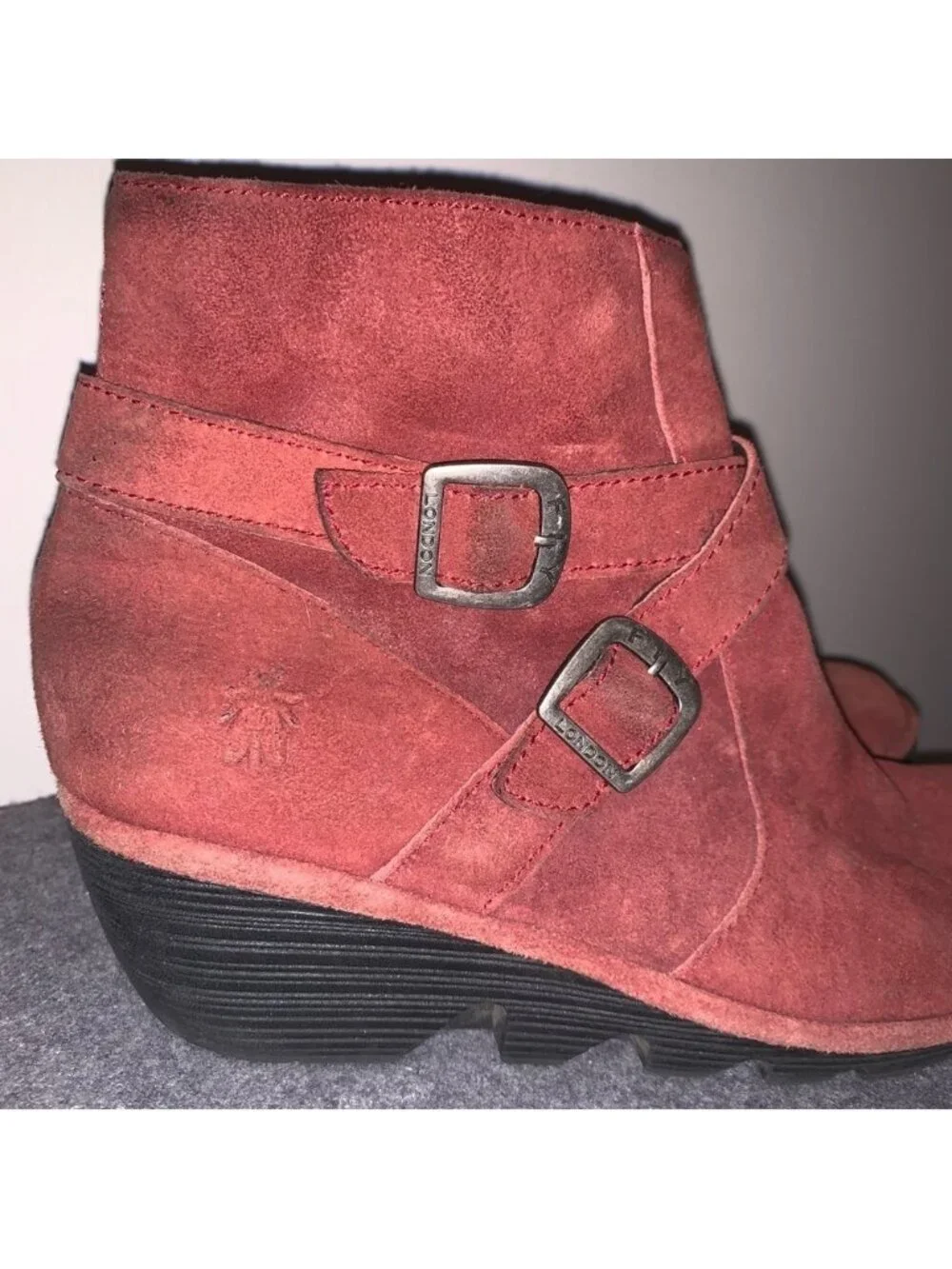 Fly London Red Suede Leather Wedge Ankle Booties 40